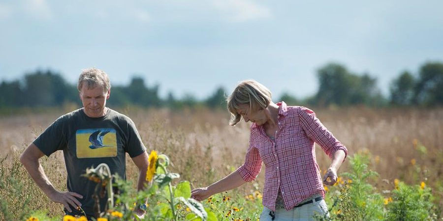 boer-peter-harry-mulder-en-zijn-vrouw-eline-bij-de-bloemenstrook